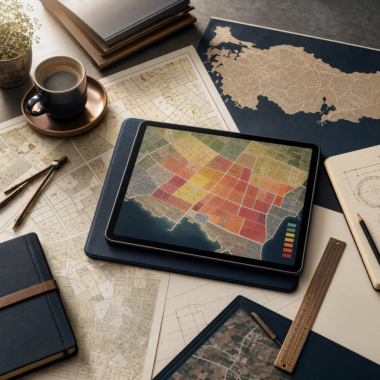 Değerleme, harita verisi ve ilçe bazlı analiz ekranını temsil eden modern görsel